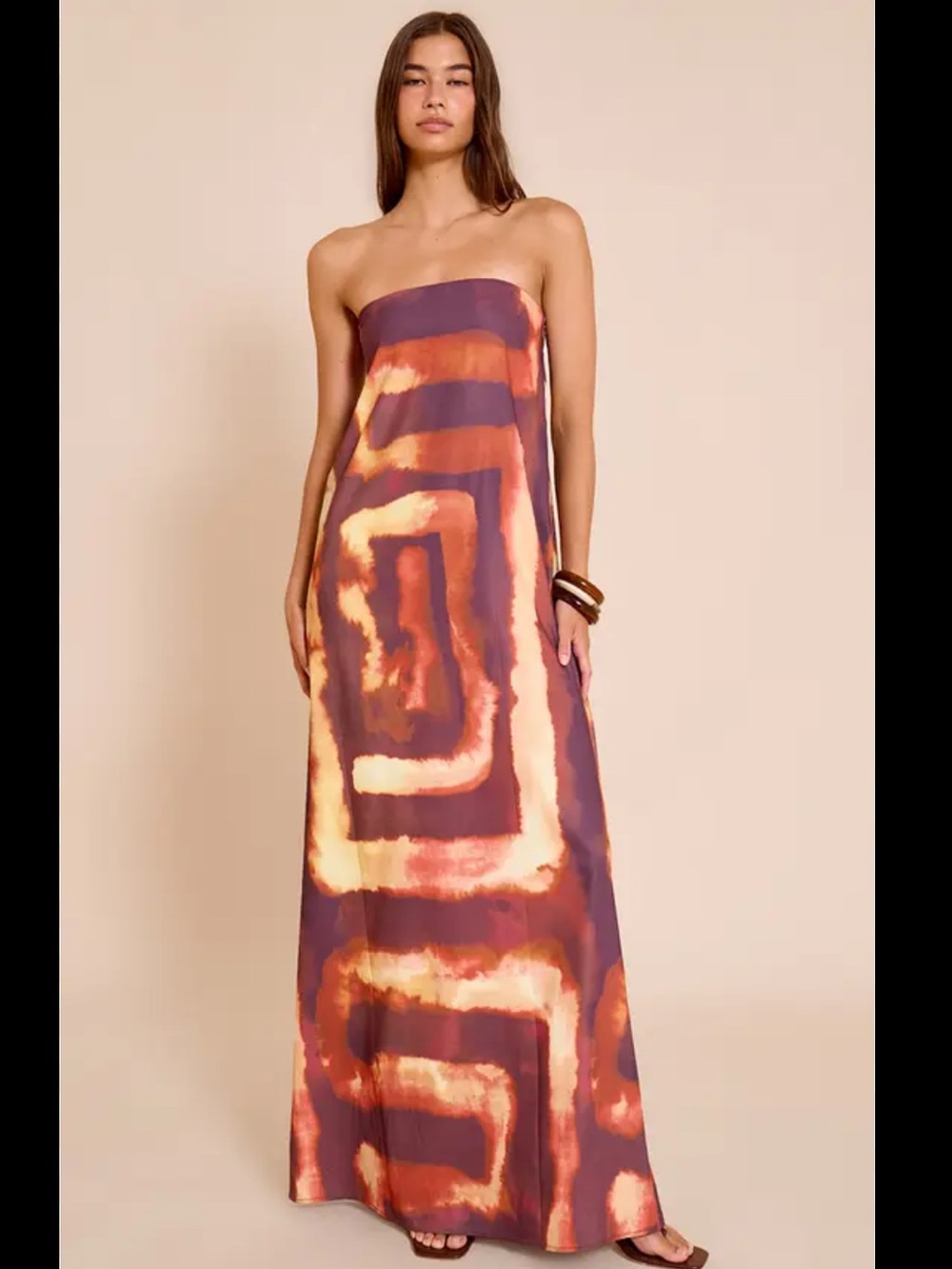 PrettyLittleThing Strapless Maxi Dress in Purple and Orange